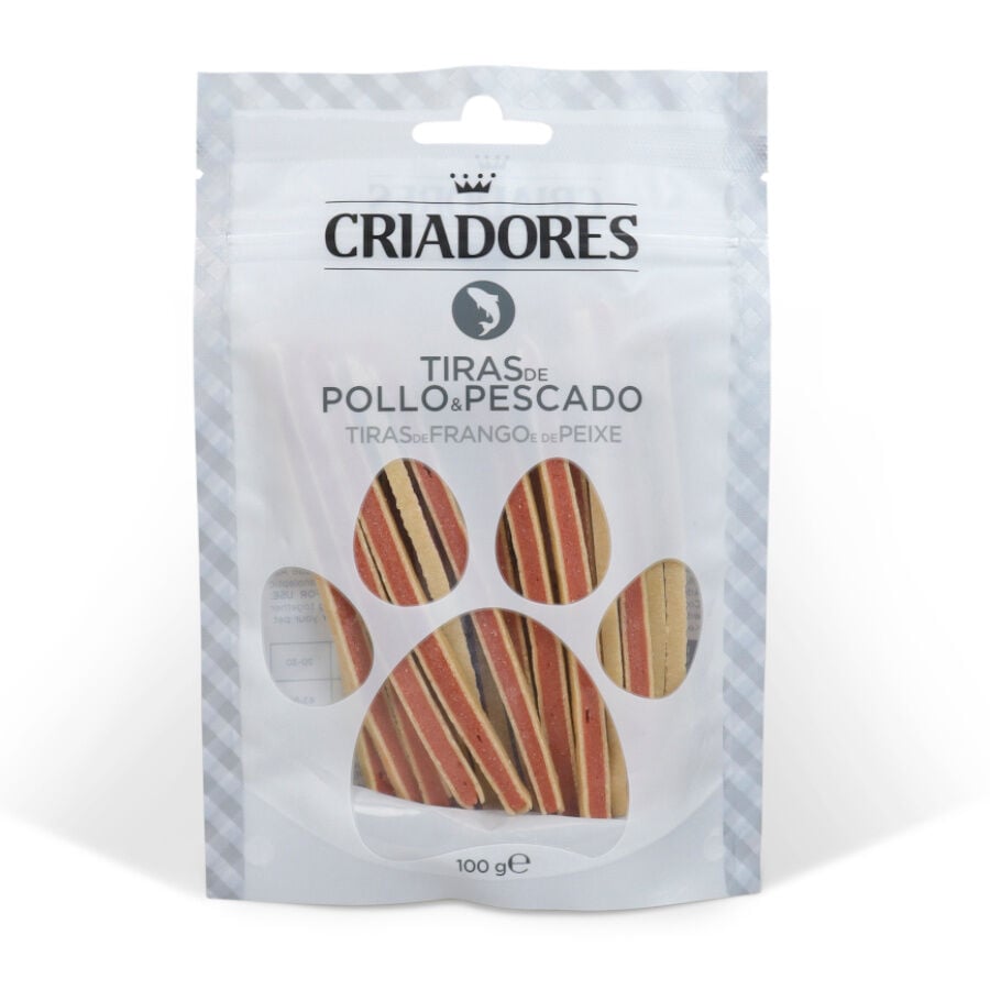 100 g Criadores Tiras de Pollo y Pescado snack para perros, , large Imagen numero 1